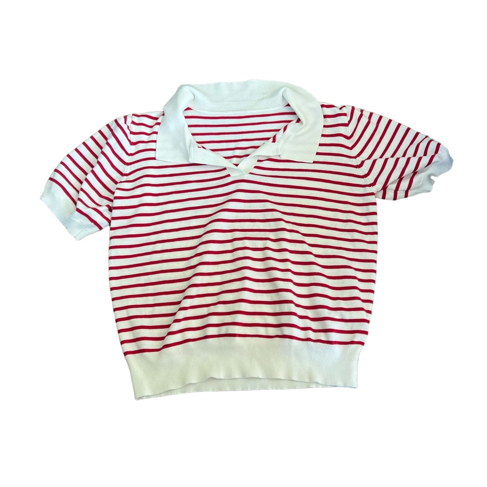 Dazy Striped Red and White Womens Polo Shirt